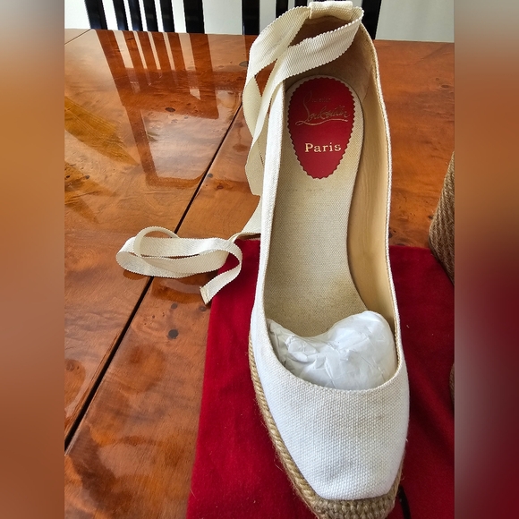 Christian Louboutin Cream Wedge Espadrilles - Picture 6 of 15